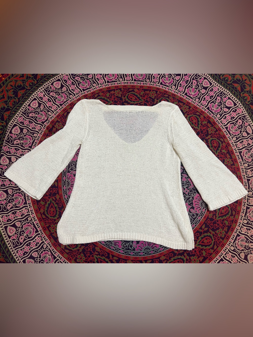 LOFT Women’s Cream Cable Knit Sweater Long Sleeve Lightweight Pullover size L